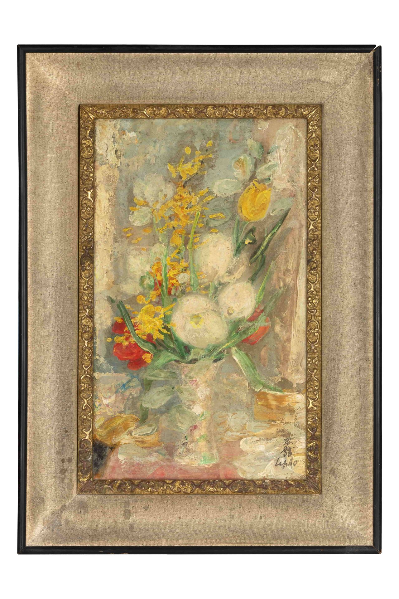 Lê Phổ (1907-2001) 白郁金香
丝绸上的油画、墨水和色彩，右下方有签名
45,8 x 26,8 cm - 18 x 10 1/2 in.

丝绸&hellip;