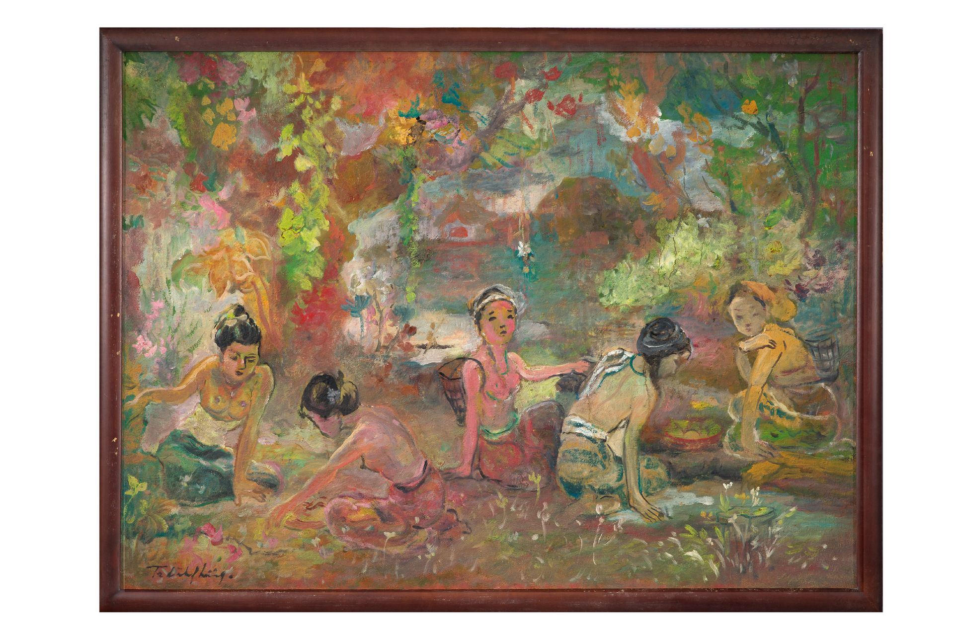 TRAN DINH PHUONG (né en 1962) 河边的沐浴者
布面油画，左下方有签名
80 x 110,5 cm - 31 1/2 x 43 1/2&hellip;