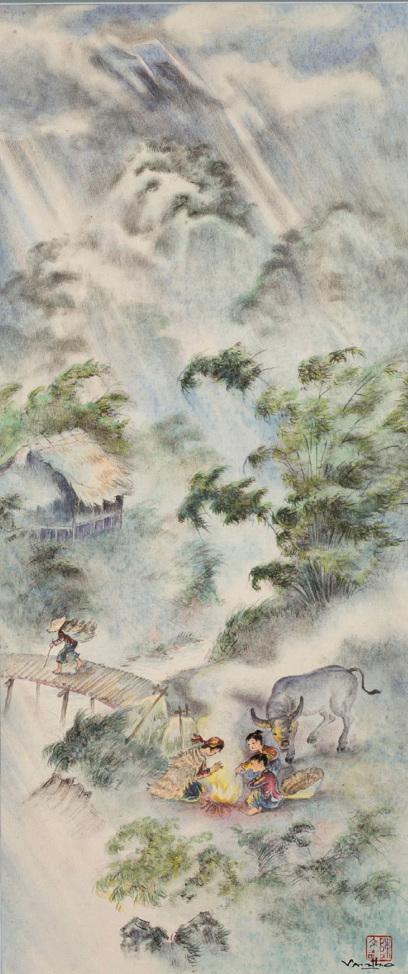 TRẦN VĂN THỌ (1917-2004) Hiver
Ink and colors on silk, signed lower right 
57,5 &hellip;