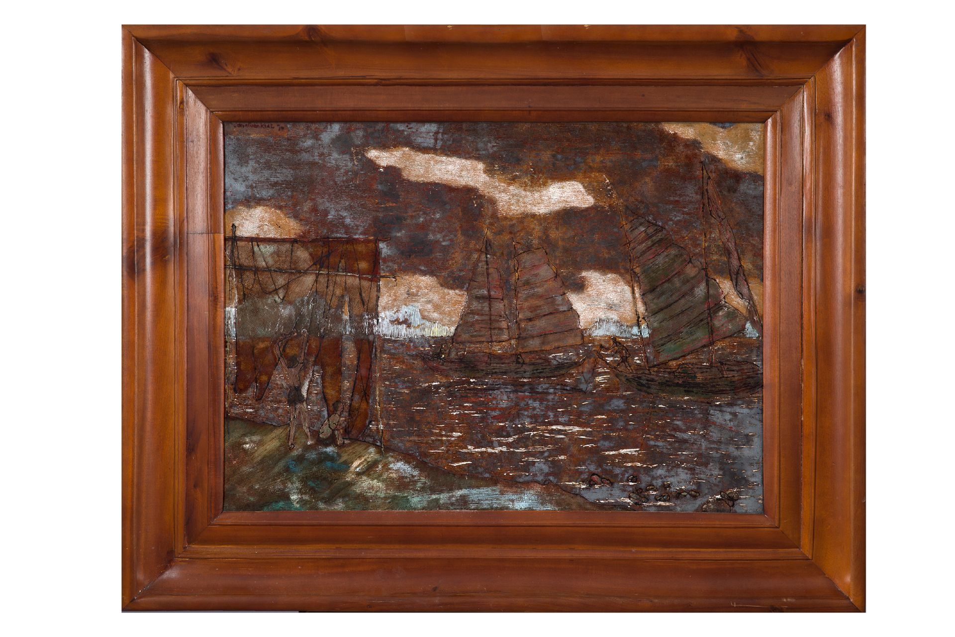DONG TUÂN KIET (né en 1949) Jonques在海上，1970年
漆面和金色高光，左上方有签名和日期
59 x 80,5 cm - 23&hellip;