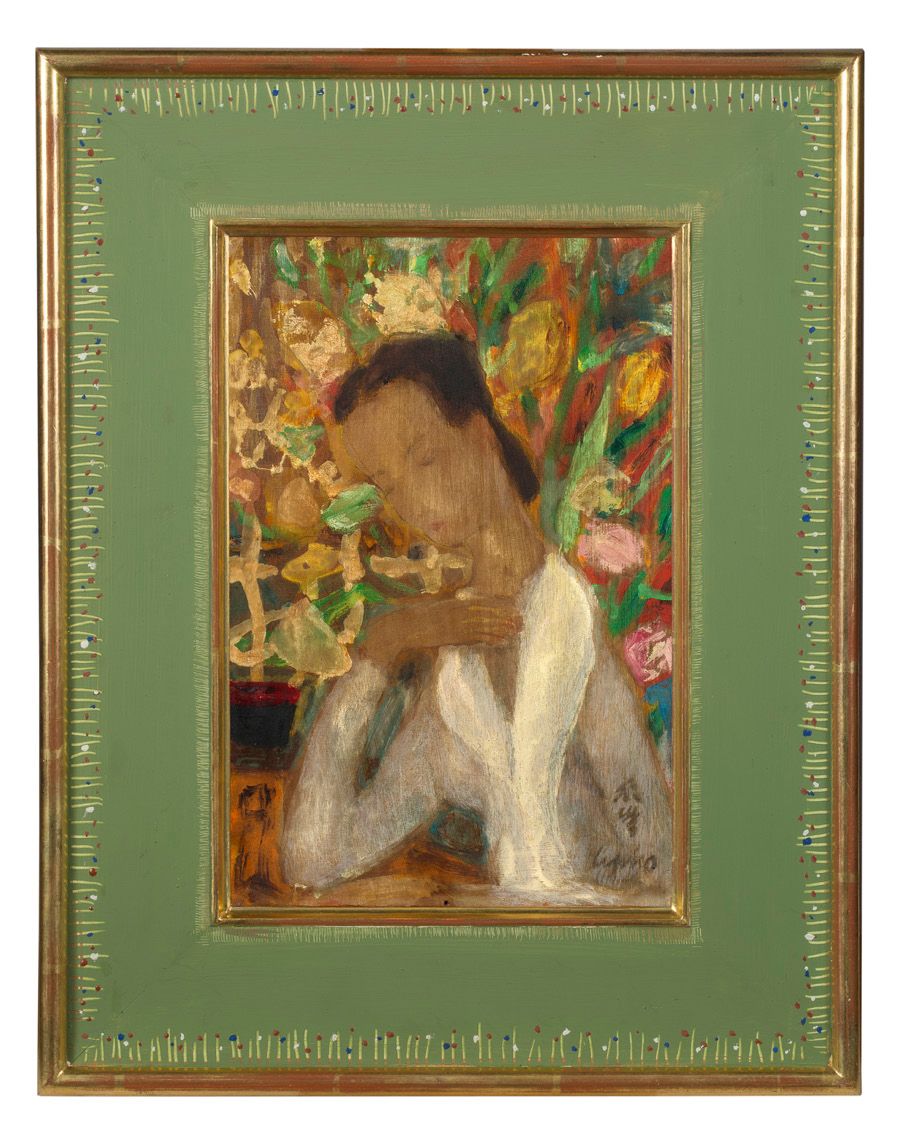 LÊ PHỔ (1907-2001) 一个女人的肖像
丝绸上的油画、墨水和色彩，右下方有签名
24 x 16 cm - 9 7/16 x 6 5/16 in.
&hellip;