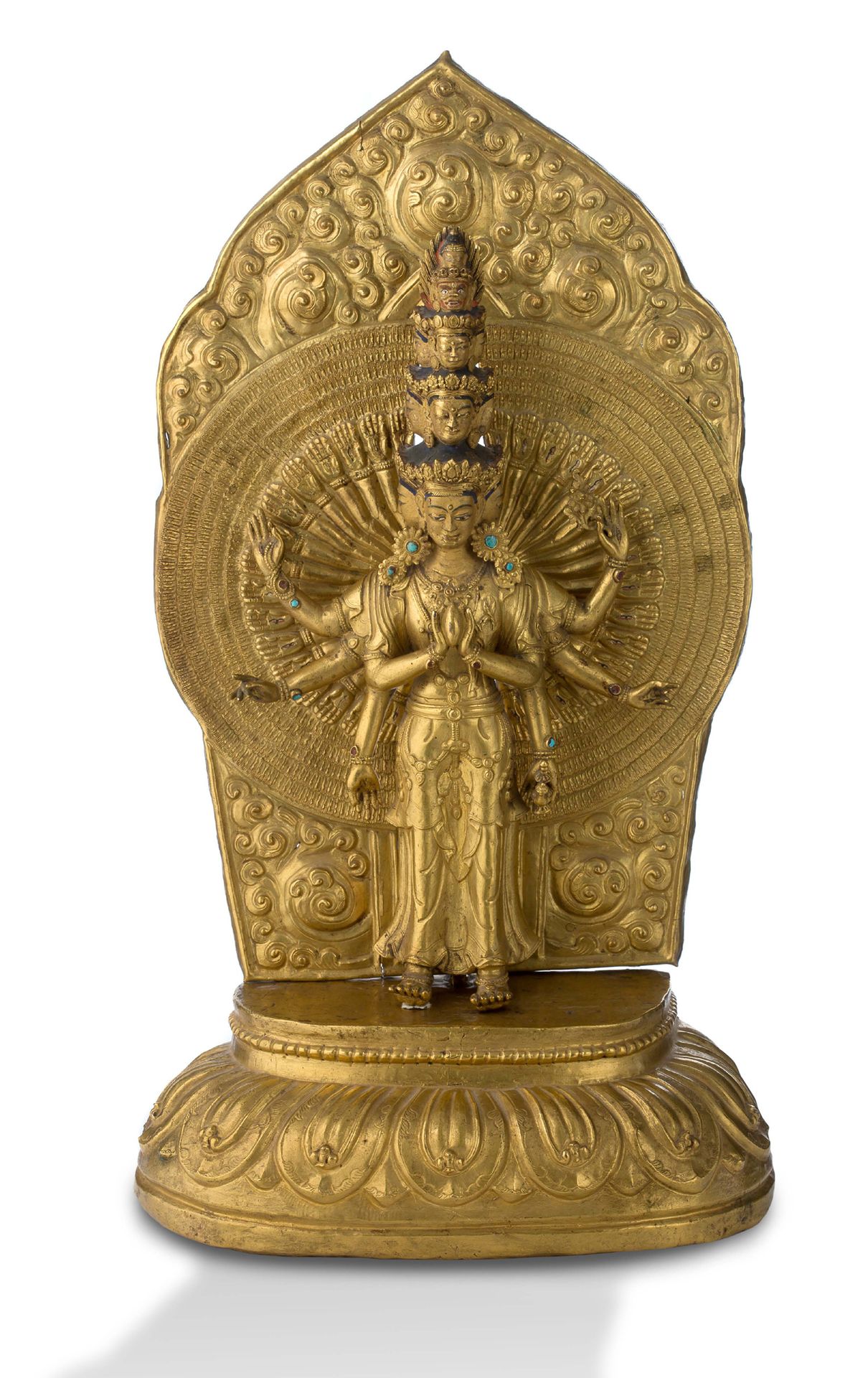 TIBET XVIIIe - XIXe SIÈCLE = Important gilded bronze statue of Avalokiteshvara w&hellip;