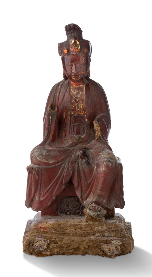 VIETNAM XIXe SIÈCLE Statue en bois laqué doré représentant le bodhisattva Quan A&hellip;