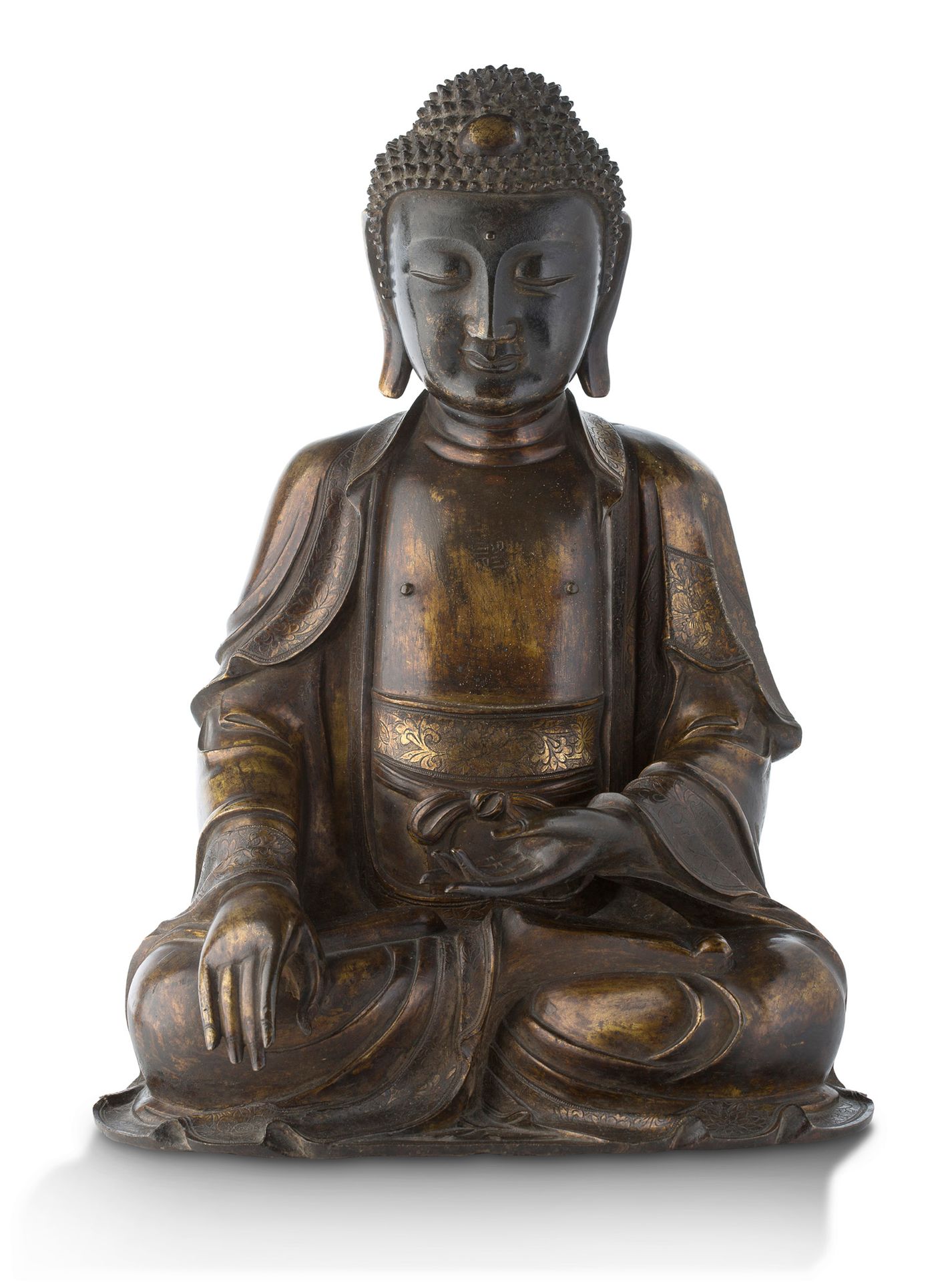 CHINE DYNASTIE MING, XVIe - XVIIe SIÈCLE = Bedeutende Statue des Shakymuni Buddh&hellip;