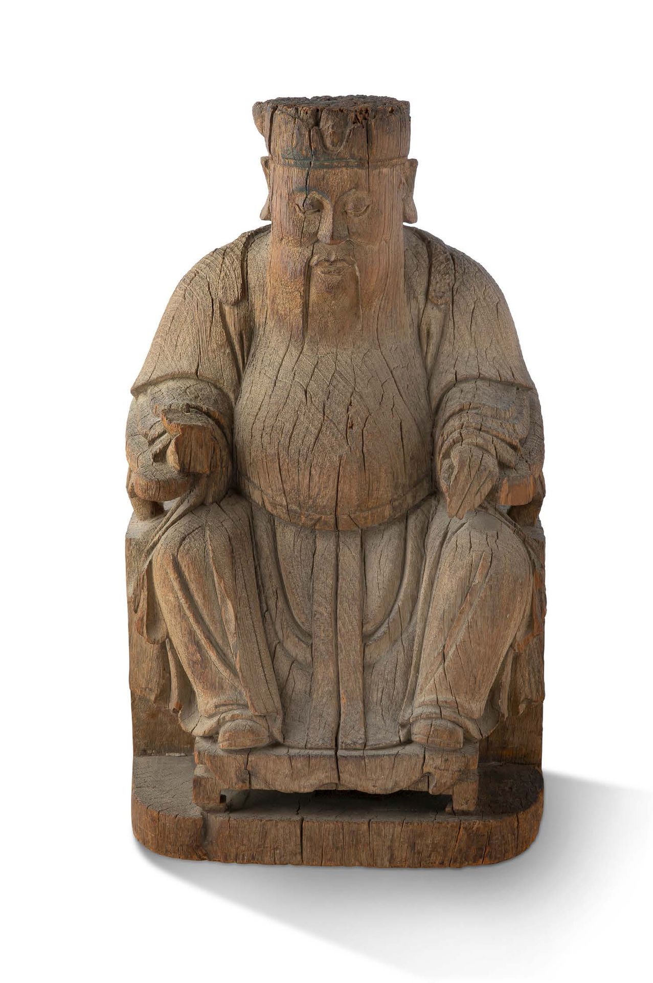 CHINE DYNASTIE QING, XIXe SIÈCLE Imposante geschnitzte Holzstatue, die einen thr&hellip;