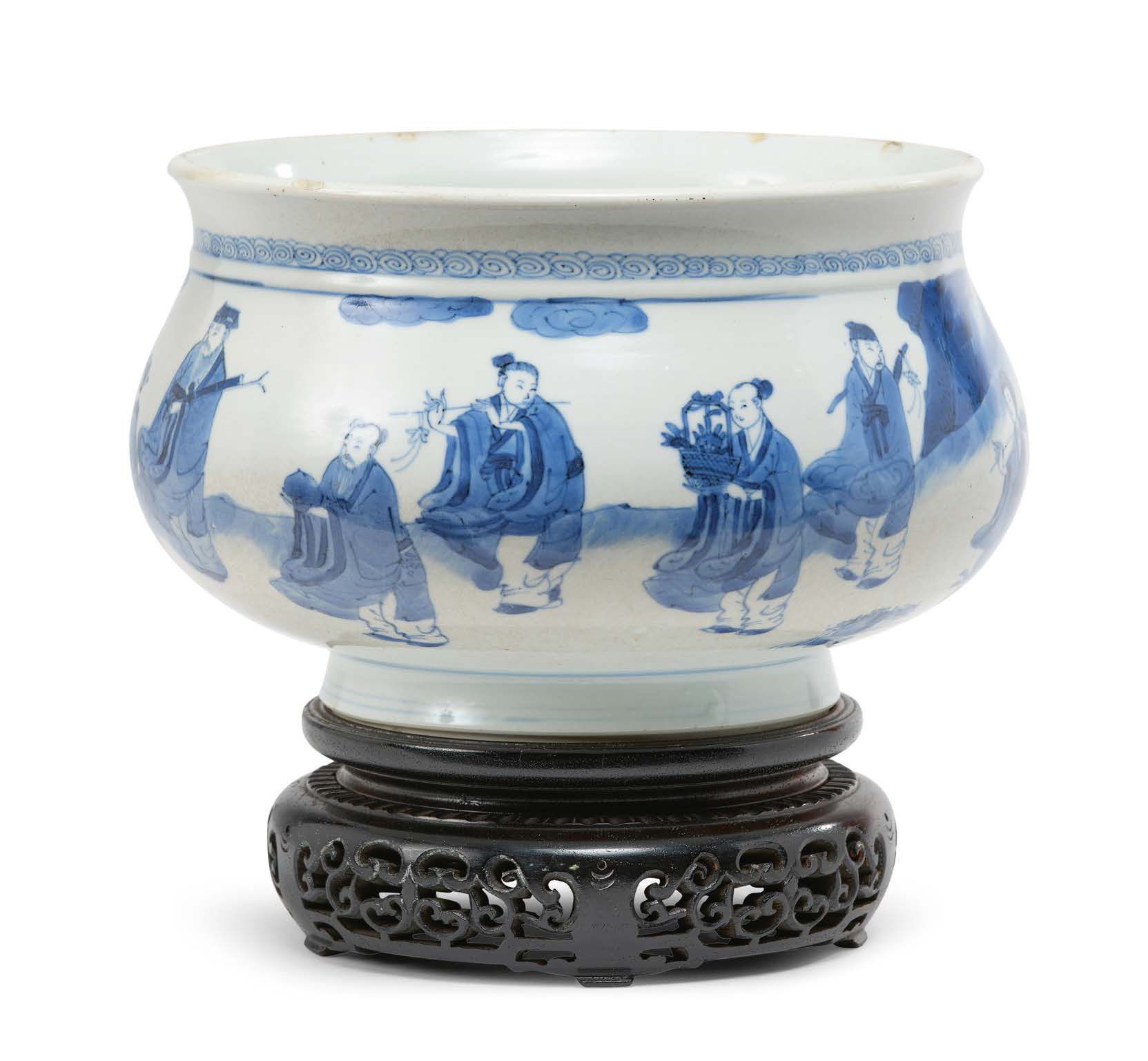 CHINE PÉRIODE TRANSITION, MILIEU DU XVIIe SIÈCLE Brûle-parfum en porcelaine bleu&hellip;