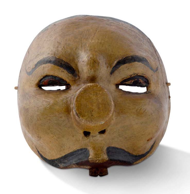 INDONÉSIE XIXe - XXe SIÈCLE Penasar type mask in painted wood showing a characte&hellip;