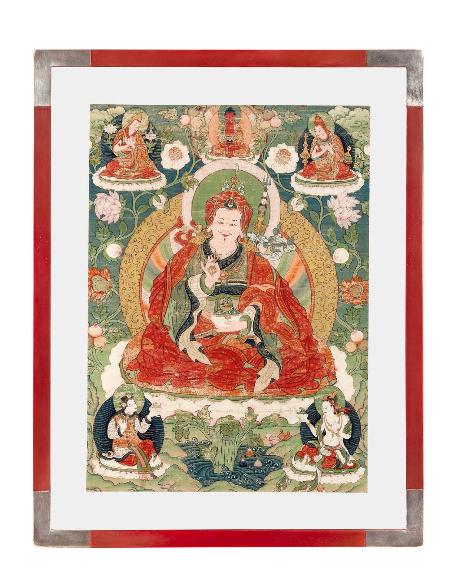 TIBET XVIIIe SIÈCLE Ink and polychrome thangka on canvas depicting Padmasambhava&hellip;