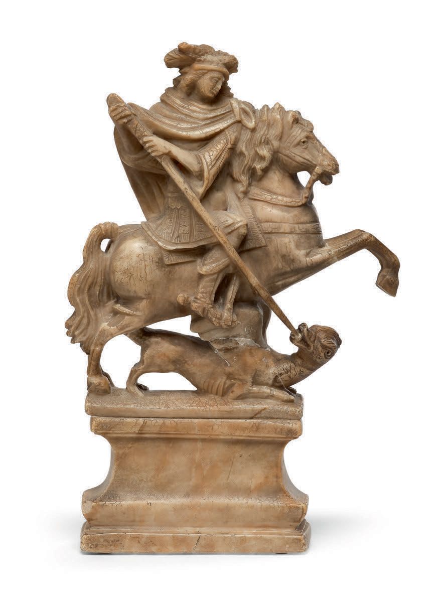 Null SAINT GEORGES CAVALIER terrassant le dragon de sa lance, sur un entablement&hellip;