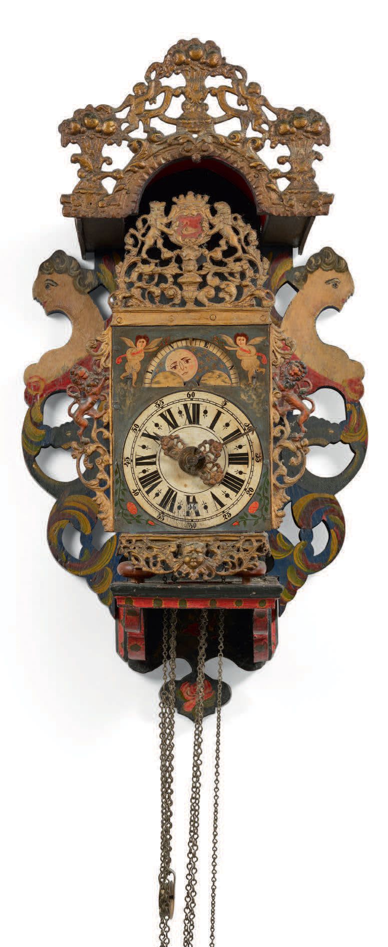 EUROPE DU NORD - Début XVIIIe siècle Horloge murale
Caisse en bois peint avec de&hellip;