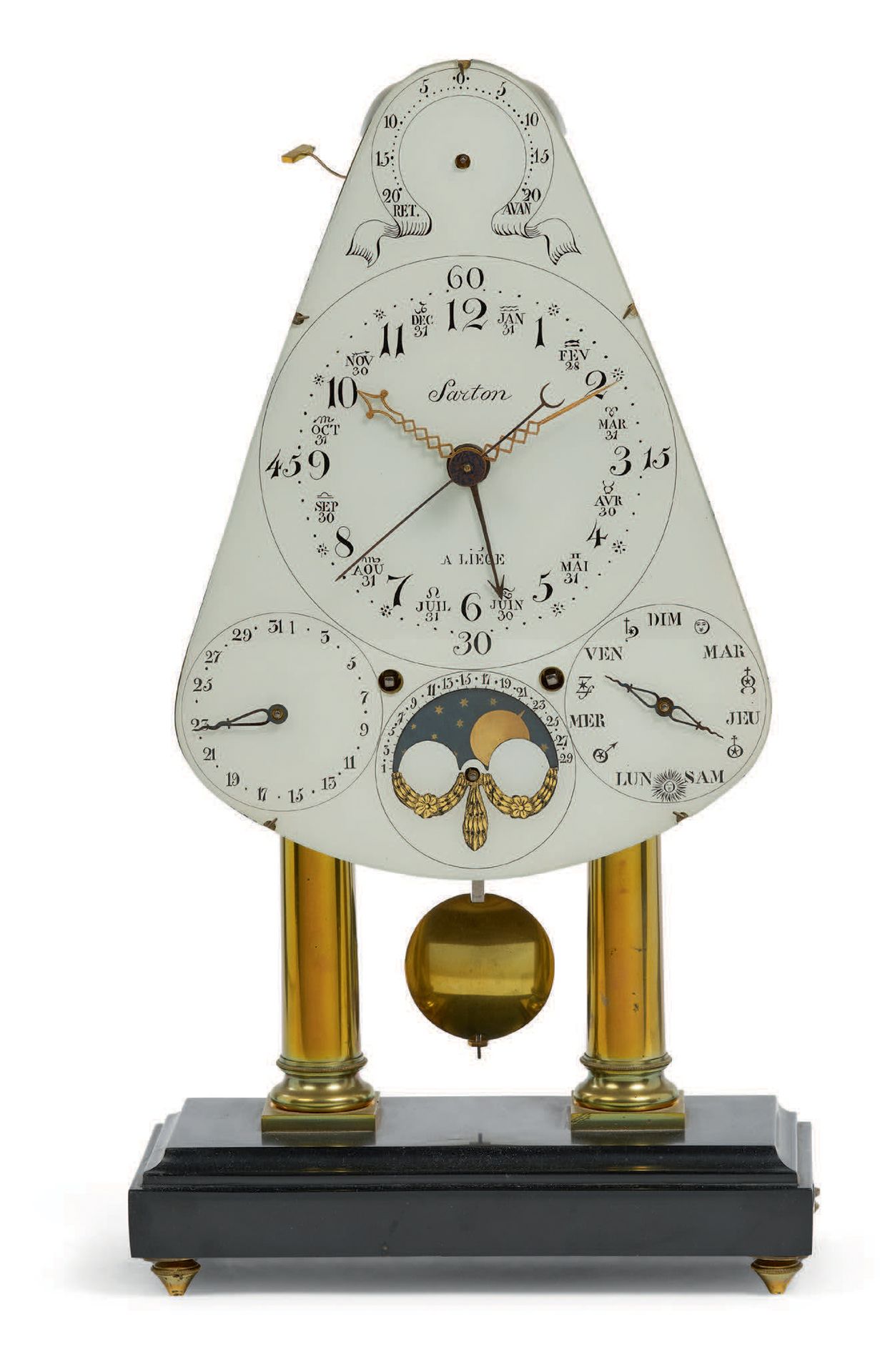 SARTON, Liège - Fin XVIIIe siècle Reloj de columna con indicaciones astronómicas&hellip;