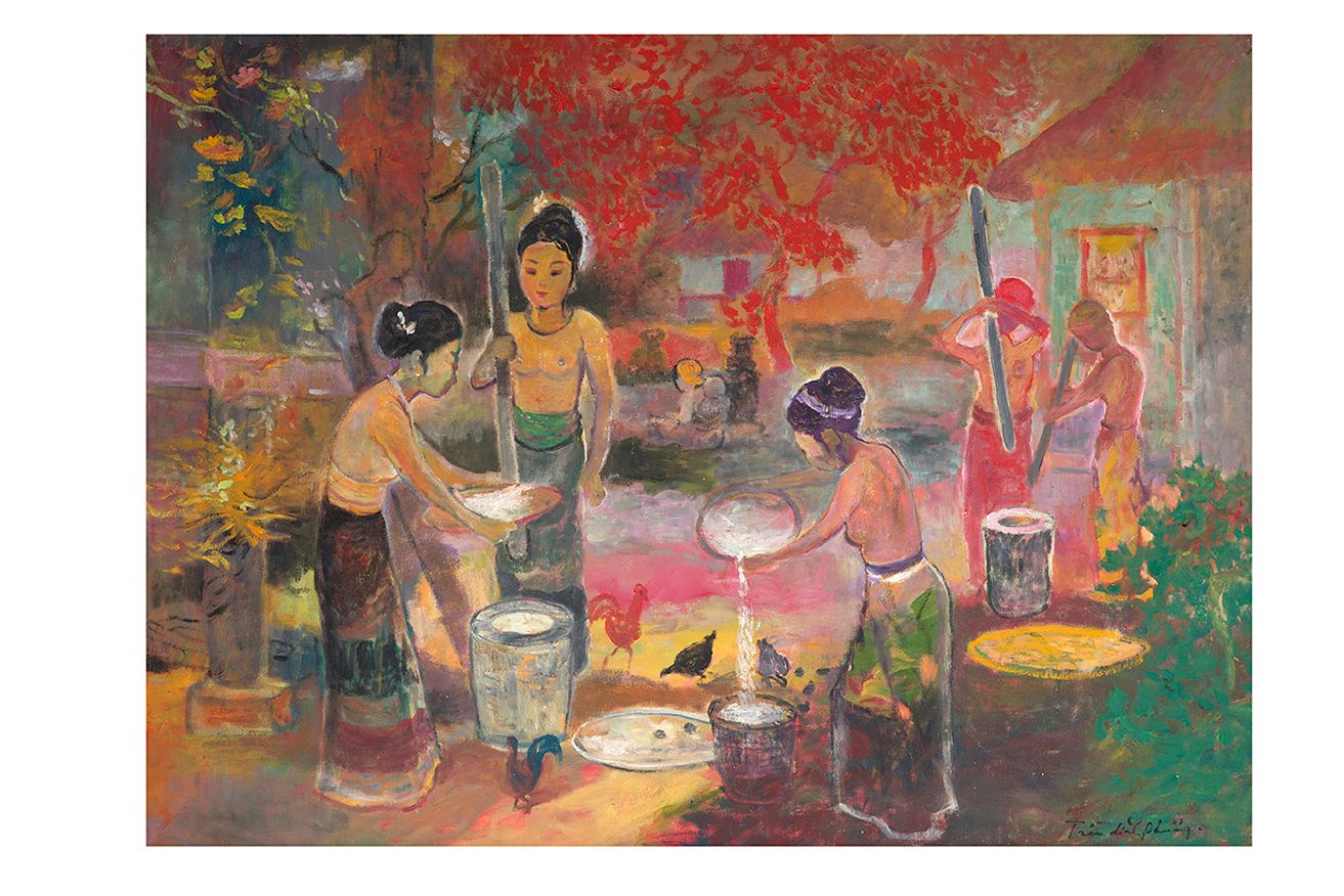 TRAN DINH PHUONG (né en 1962) Women at work in the village
Oil on canvas, signed&hellip;
