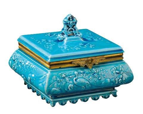 THEODORE DECK (1823-1891) Coffret à bijoux en faïence émaillée bleue à décor d'i&hellip;
