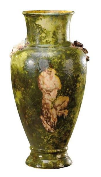 ERNEST CHAPLET (1835-1909) Rare et important vase de forme balustre en barbotine&hellip;