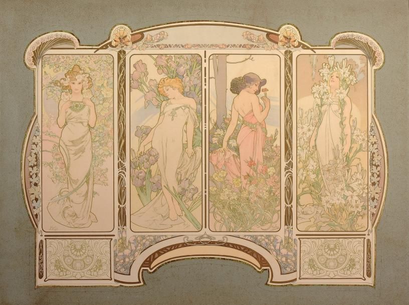 Alphons MUCHA (1860-1939) Les Fleurs. Calendrier, 1900 Variante n° 2 (Rennert & &hellip;