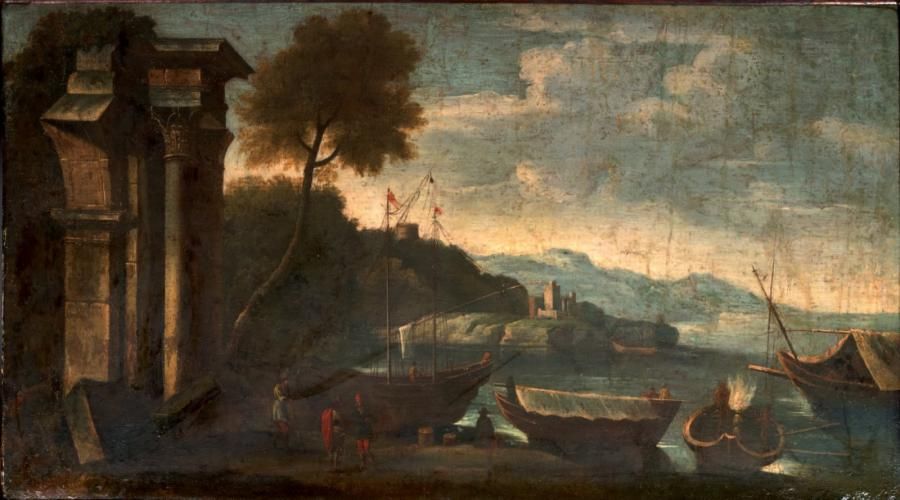 Ecole italienne vers 1700, suiveur de Filippo Napoletano Un port méditerranéen T&hellip;