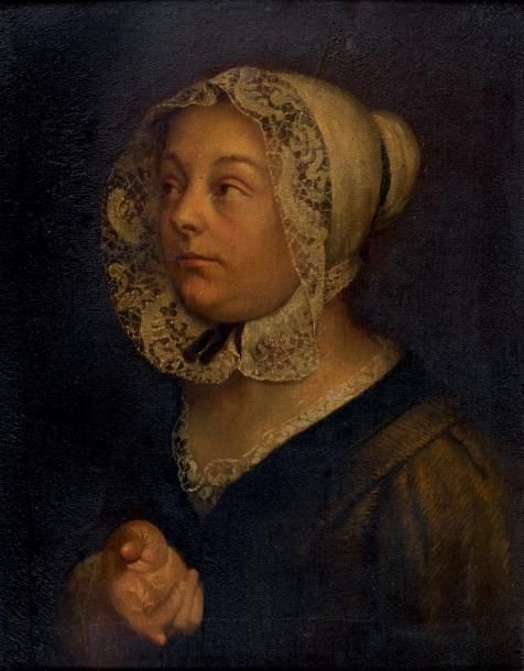 Ecole hollandaise vers 1780 Portrait de jeune femme Papier marouflé sur toile, a&hellip;