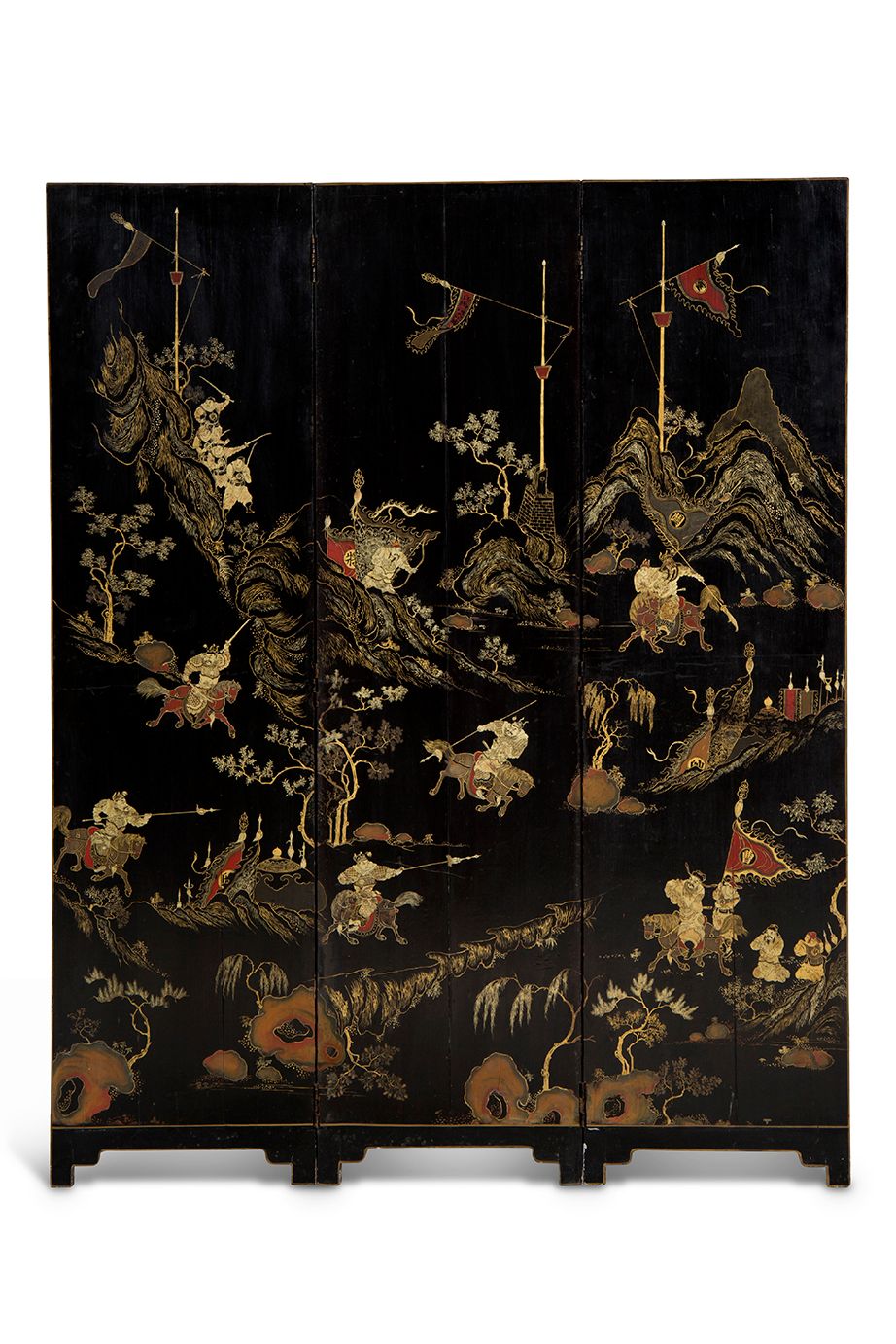 CHINE XXe SIÈCLE Small three-leaf folding screen
In black lacquered wood decorat&hellip;