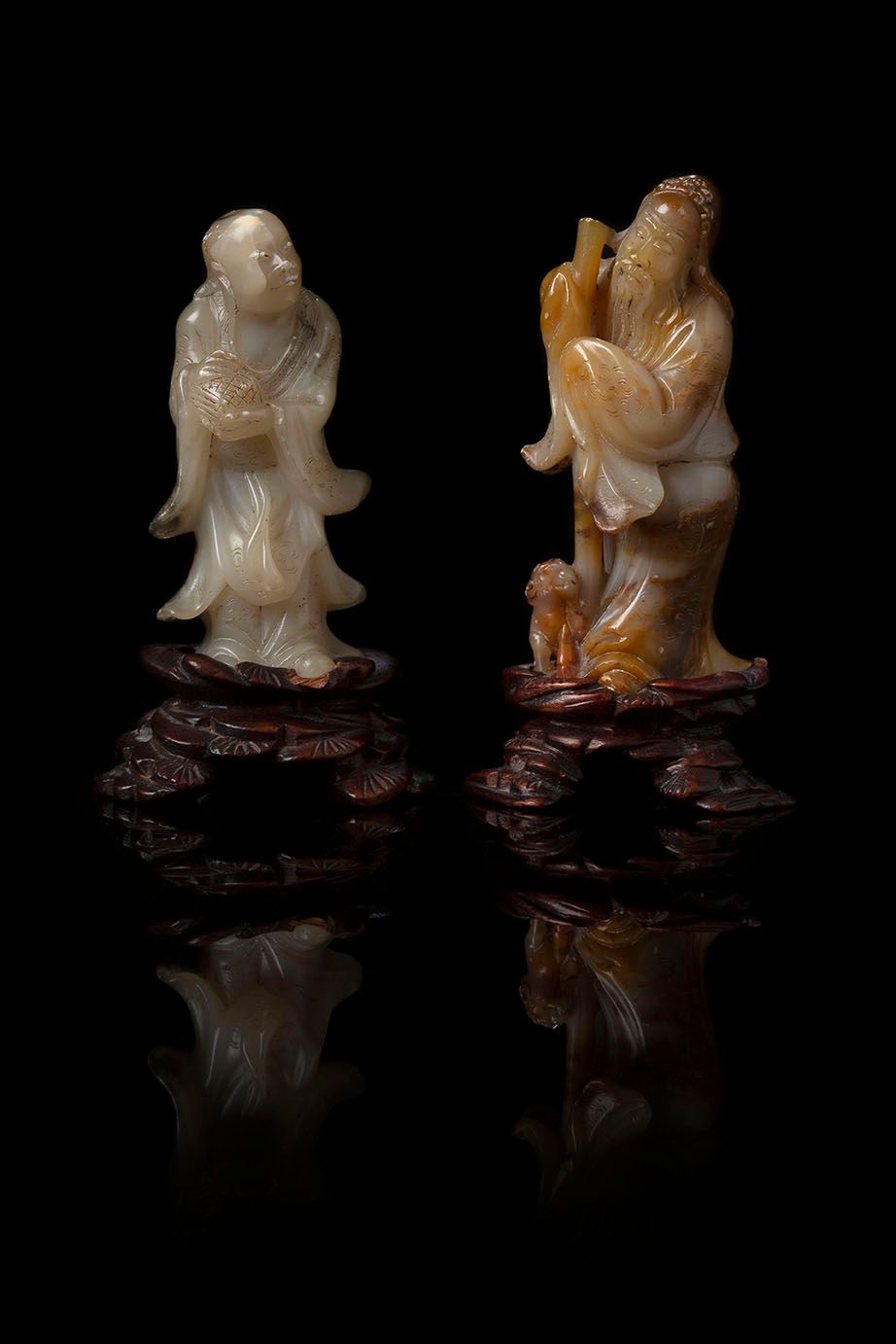 CHINE DYNASTIE QING (1644-1911) Satz von zwei Statuetten.
Aus geschnitztem Speck&hellip;