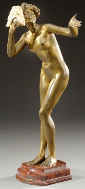 Paul PHILIPPE (1870-1930) Epreuve en bronze doré et ivoire figurant une femme nu&hellip;