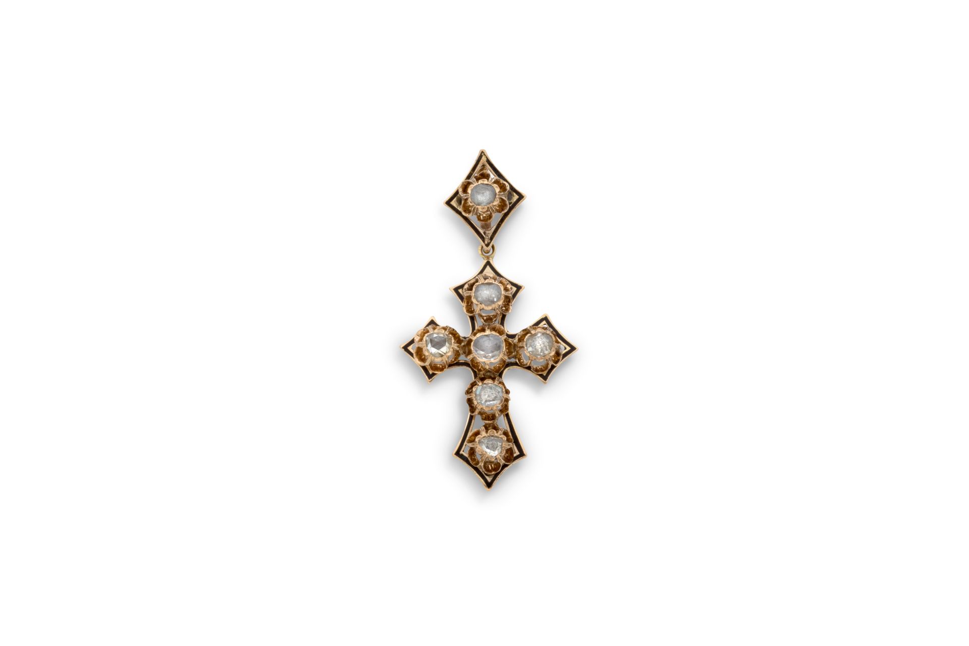 Pendentif "Croix" Pendentif "Croix" 
Diamants taille rose, émail noir
Or 14k (58&hellip;