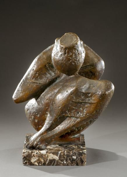 Georges OUDOT (1928-2004) Sculpture en bronze à patine brune figurant une jeune &hellip;