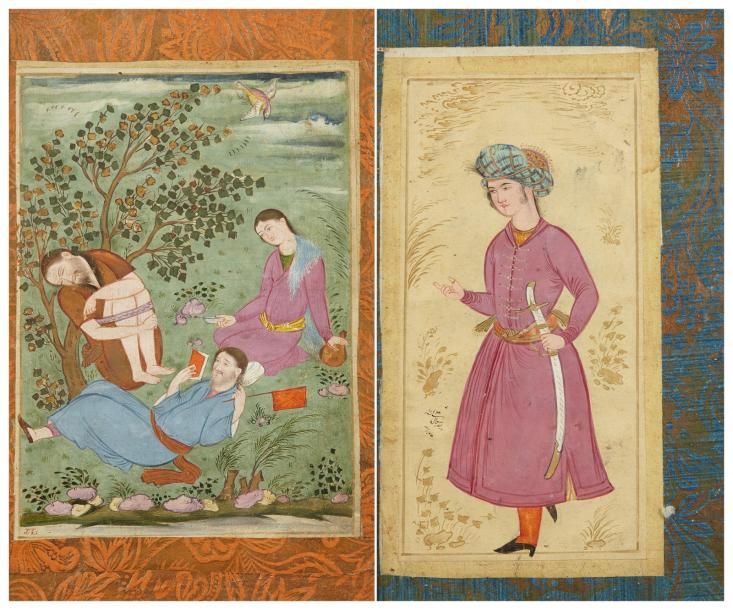 PERSE Cinq miniatures sur papier décorées en polychromie de scènes diverses anim&hellip;