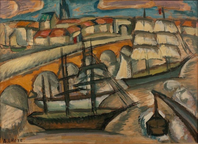 André LHOTE (1885-1962) 
Le port de Bordeaux, 1908
Huile sur carton, signée en b&hellip;