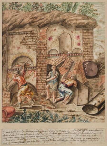 Ecole Italienne du XVIIIe siècle 
La découverte d'Herculanum
Gouache et plume
24&hellip;