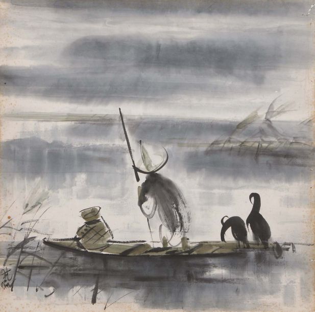 LIN FENGMIAN (1900-1991) 
Le pêcheur
渔夫
水墨画，左下角落款
Người đánh cá
Mực trên giấy, k&hellip;