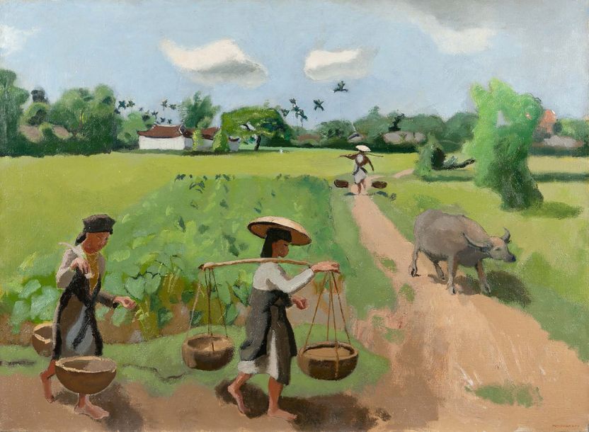 Joseph INGUIMBERTY (1896-1971) 
Porteurs et buffles près de la rizière
稻田旁的农夫和水牛&hellip;
