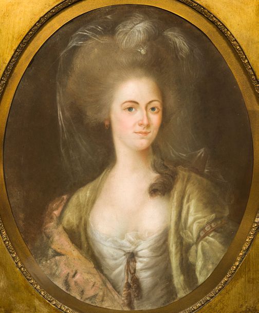 École ALLEMANDE du XIXe siècle Portrait de femme à la robe blanche
Pastel, ovale&hellip;