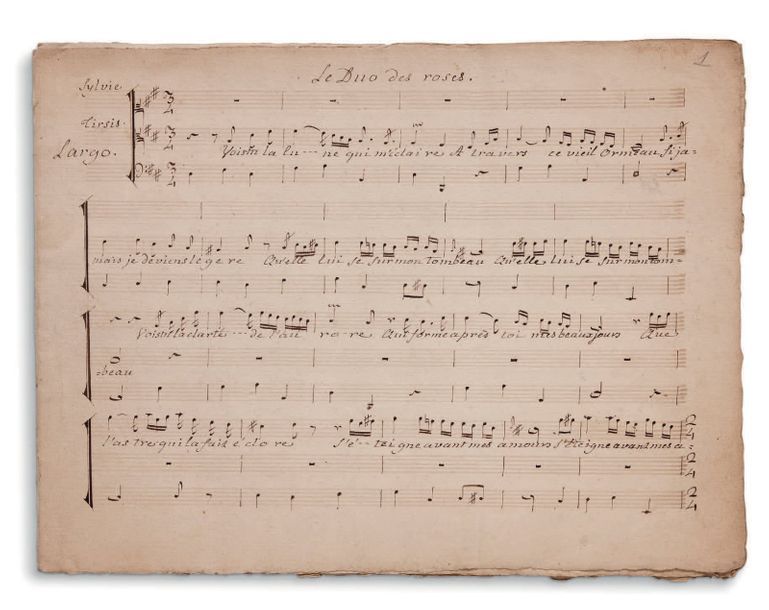 ROUSSEAU Jean-Jacques (1712-1778) MANUSCRIT MUSICAL autographe, Le Duo des roses&hellip;
