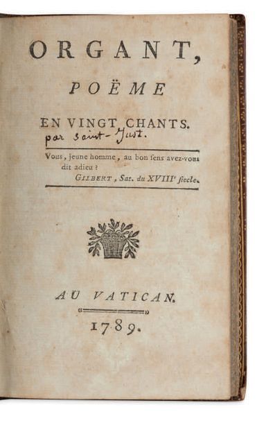 [LOUIS-ANTOINE-LÉON SAINT-JUST ] (1767-1794) Organt, poëme en vingt chants.
Au V&hellip;