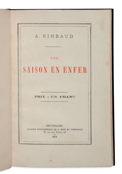 JEAN-ARTHUR RIMBAUD (1854-1891) Une saison en enfer
Bruxelles, Alliance typograp&hellip;