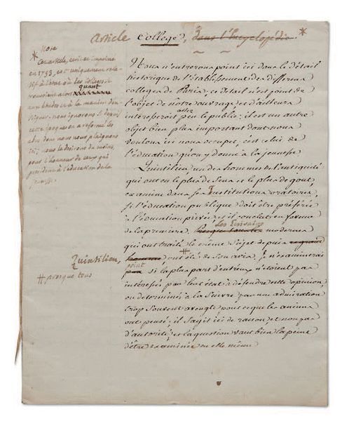 ALEMBERT JEAN LE ROND D'(1717-1783) MANUSCRIT avec additions et corrections auto&hellip;
