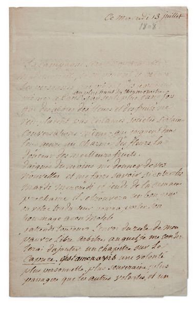 BOUFFLERS STANISLAS DE (1738-1815) L.A.S. «B.», mercredi 13 juillet [1808], à Ml&hellip;