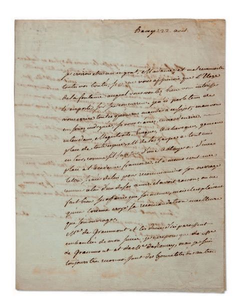 CHAMFORT SÉBASTIEN ROCH NICOLAS (1740-1794) L.A., Barèges 22 août [1774], à la m&hellip;