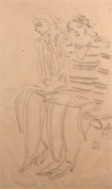 SANYU 常玉 (1895-1966) 
Deux femmes assises
Dessin sur papier, signé en bas à droi&hellip;
