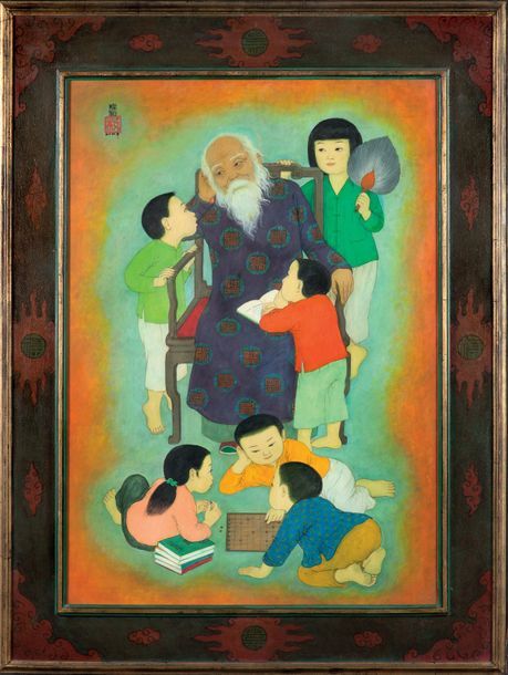 MAI TRUNG THU 梅忠恕 (1906-1980) 
Auprès du grand-père, 1974

Encre et couleurs sur&hellip;