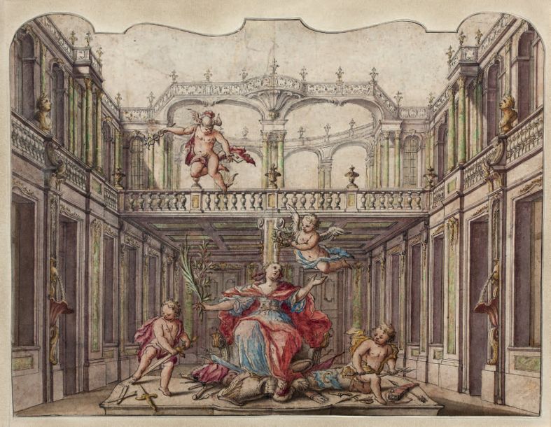 Attribué à François MAROT (1666 - 1719) Allégorie des Colonna Plume et encre noi&hellip;