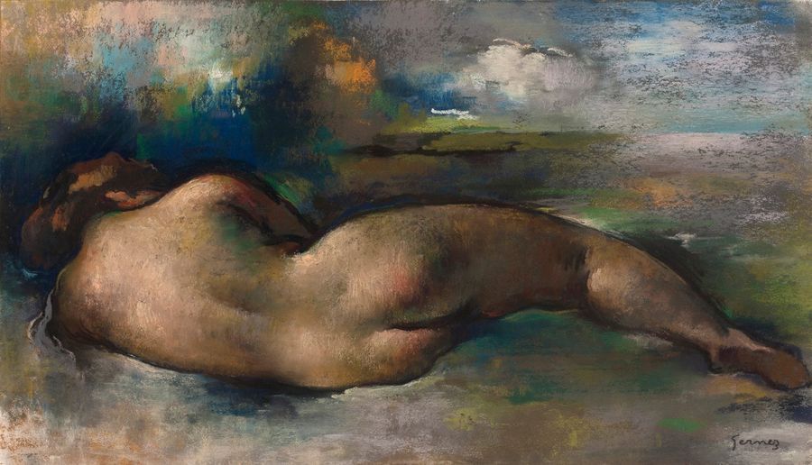Paul-Elie GERNEZ (1888-1948) 
Nu allongé de dos dans un paysage, 1938
Pastel sur&hellip;