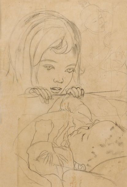 Alix AYMÉ (1894-1989) Le berceau, étude
Crayon et encre sur papier calque
39 x 2&hellip;