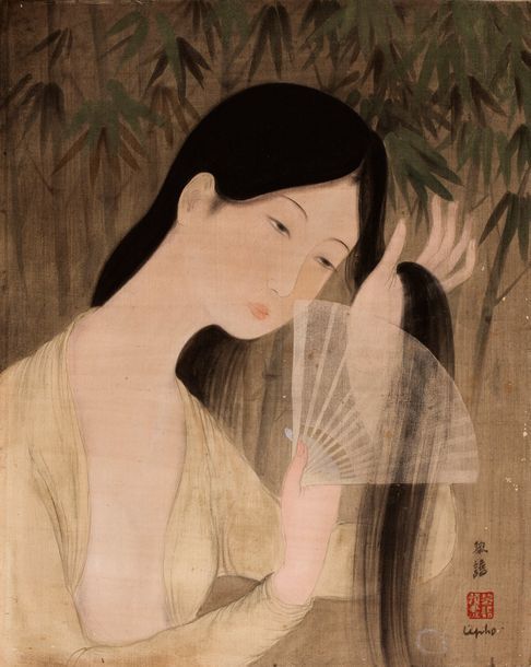 Le Pho (1907-2001) Jeune femme à l’éventail
Encre et couleurs sur soie, signée e&hellip;