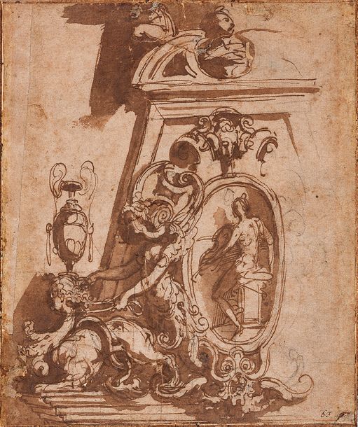 JACOPO ZANGUIDI DIT IL BERTOIA (PARME 1544 - 1574) 
Etude pour un décor: Gorgone&hellip;