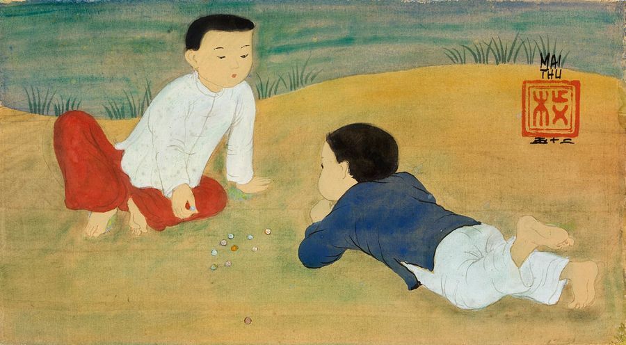 MAI trung THU (1906-1980) Le jeu, 1952
Encre et couleurs sur soie, signée et dat&hellip;