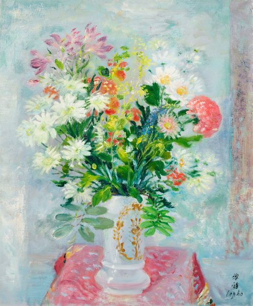 Le Pho (1907-2001) Bouquet à la nappe rose
Oil on canvas, signed lower right
28 &hellip;