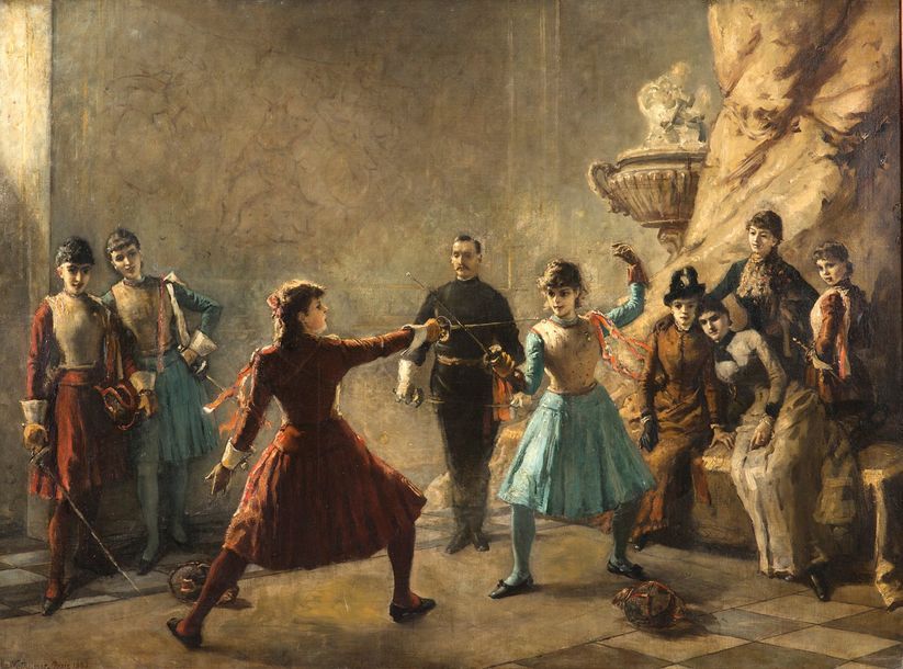 Gustav WERTHEIMER (1847-1904) 
La leçon d'escrime. Duel féminin dans un palais, &hellip;