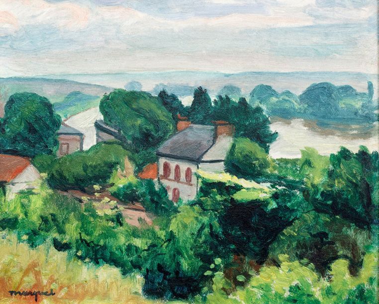 Albert Marquet (1875-1947) 
Village en bord de rivière
Huile sur isorel, signée &hellip;