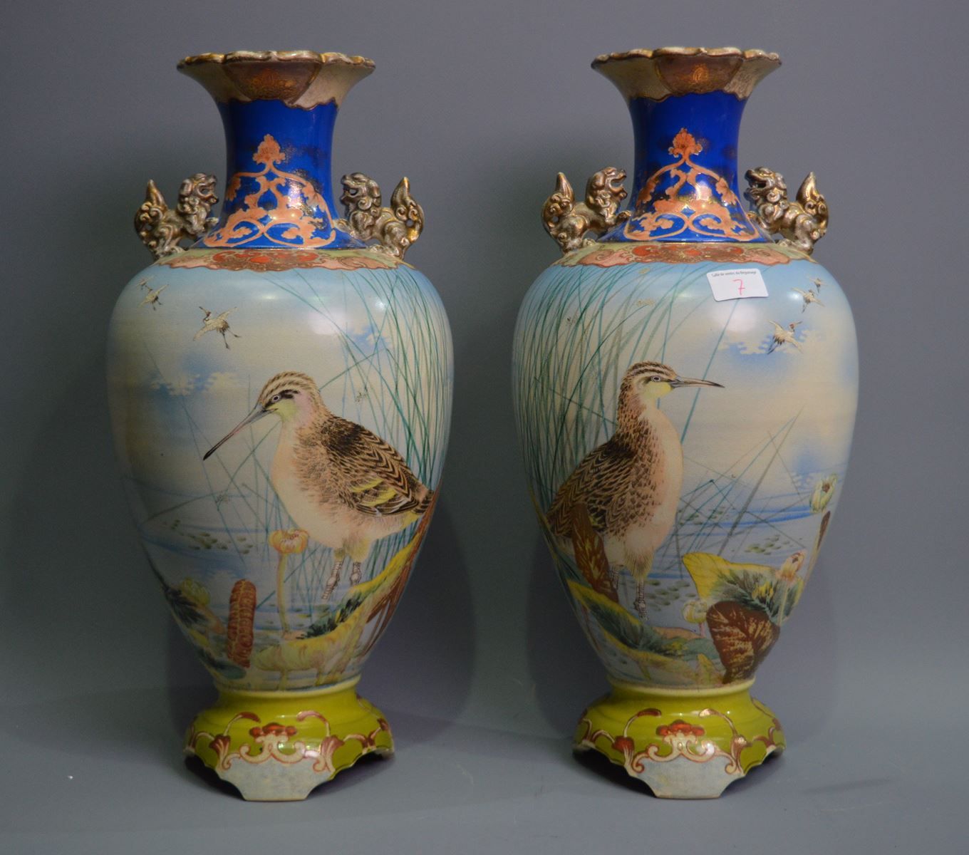 Null Pair of vases with birds decoration, China, Ht: 47cm